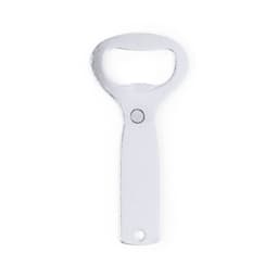 A bottle opener with a silver finish and a classic design, featuring a circular handle for easy grip.