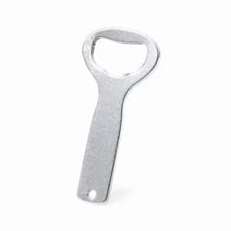 A bottle opener in a shiny silver finish with a classic handle design and a circular opening at the top.