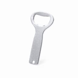 A bottle opener with a shiny silver finish and a classic design, featuring a rounded top for easy grip.
