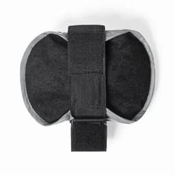 A fitness product featuring a grey and black design, secured with a black strap. It has a soft interior surface.