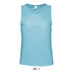 A men's singlet in a light blue colour, featuring a simple design and a branding label at the neckline.