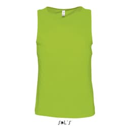 A men's singlet/tank top in vibrant lime green, featuring a simple design and a brand logo.