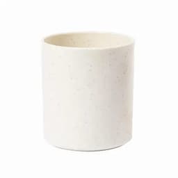 A drink bottle in a light cream colour with a textured finish, featuring a simple design and a logo.