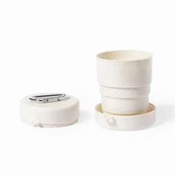 A drink bottle and cap in off-white, featuring a sleek design with a clip for attachment.