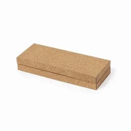 A cork box with a hinged lid, featuring a natural brown colour and a smooth finish.