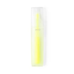 A drink bottle in a translucent yellow design with a clear cap and a branding logo.