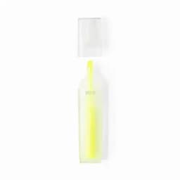 A drink bottle in translucent white with a bright yellow interior and a clear cap. It features a logo.