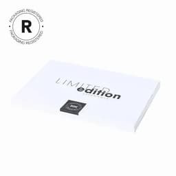 A white box with the words "LIMITED edition" featured prominently, showcasing a minimalist design. Contains a logo.