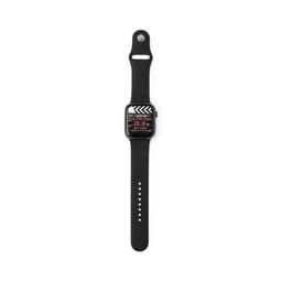 A black smartwatch with a digital display and a silicone strap, featuring a zigzag pattern on the screen.