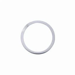 A circular metal ring with a smooth silver finish, featuring a simple design and uniform width.
