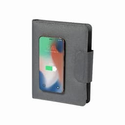 A phone case with a grey textured exterior, featuring a cut-out for a smartphone display.