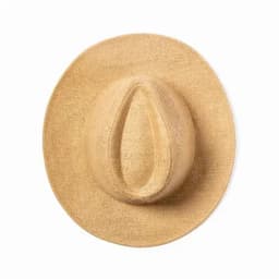 A straw hat in a light tan colour, featuring a wide brim and a high crown.