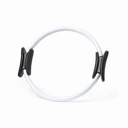 A fitness resistance ring in white with black padded grips on either side, used for exercise and conditioning.