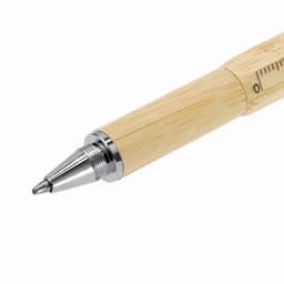 A multifunction wooden pen with a smooth, natural finish and chrome accents. It features a logo near the grip.