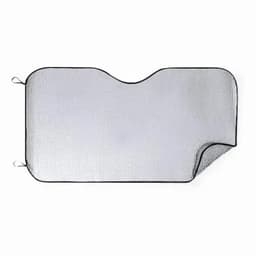 A promotional product featuring a rectangular mesh mat with a black border. It has a unique shape with a cut-out section.