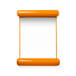 An orange promotional product resembling a scroll with rounded edges and a plain white centre.