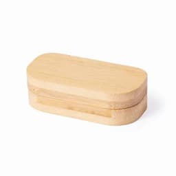 A bamboo box with a smooth, rounded design, featuring a natural wood finish and a simple clasp.