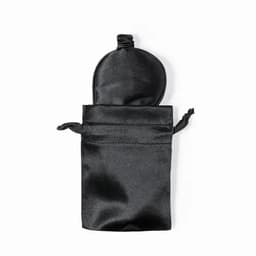 A drink bottle pouch in black with a soft surface and a drawstring closure. It features a round top.