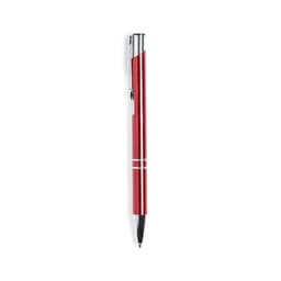 A red pen with a shiny metallic finish and silver accents, featuring a click mechanism.