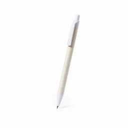 A pen with a white barrel and clip, featuring a black writing tip. It has a simple design with no visible branding.