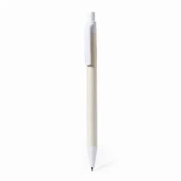 A pen with a white barrel and clip, featuring a black writing tip. The pen has a simple, minimalist design.