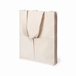 A beige tote bag with a flat design and a single shoulder strap. It has a simple, minimalistic style.