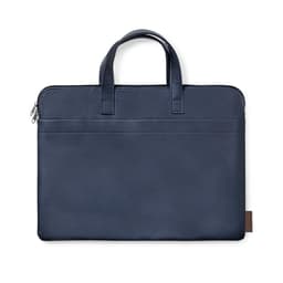 A navy laptop bag with two handles and a front pocket, featuring a textured finish and a logo.