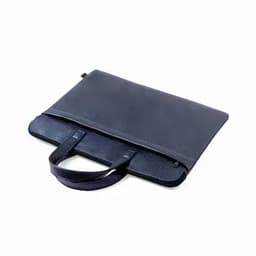 A dark blue laptop bag featuring a handle and zip closure, with a sleek, smooth exterior.