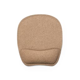 A mouse pad featuring a textured, natural cork surface in a light brown tone with a cushioned wrist support.