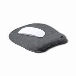 A grey laptop cushion with a white wrist support area, designed for comfort and ergonomics.