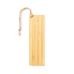 A bamboo tag with a natural finish and a twine loop for easy attachment.