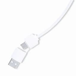 A white USB cable with a standard USB connector and a micro USB connector at each end.