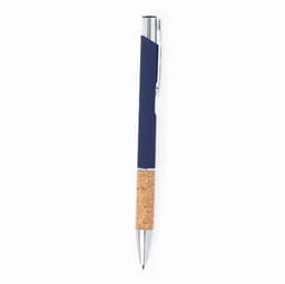 A navy blue pen with a cork grip and silver accents. Features a sleek design and a clip for easy attachment.