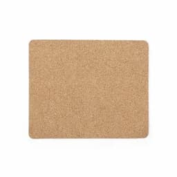 A corkboard in a light brown colour, with a smooth surface and rounded corners. It has no text or markings.