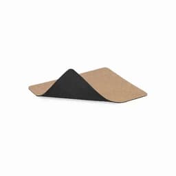 A yoga mat featuring a black and natural cork design, with a textured surface for stability.