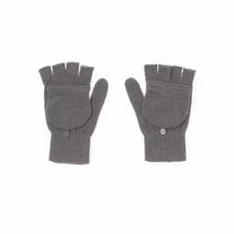 A pair of grey fingerless gloves with a button detail on the wrist area.