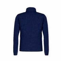 A polar fleece jacket in a deep navy colour, featuring a high collar and a textured design on the fabric.