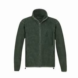 A green fleece jacket featuring a zip closure and a chest pocket. The fabric has a soft, textured finish.