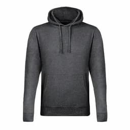 A grey hoodie featuring a front pocket and drawstring hood, with a simple design and no visible branding.