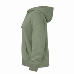 A green adult hoodie with a front pocket and adjustable hood, featuring a logo on the front.