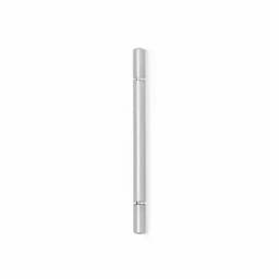 A drink bottle in sleek silver with a minimalist design and a logo on the surface.