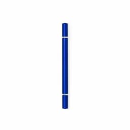 A drink bottle in a sleek, glossy blue finish, featuring metallic accents and a minimalistic design.