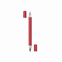 A red pen with a sleek design and silver accents, featuring a removable cap.