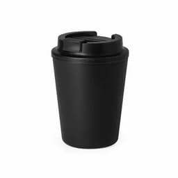 A drink bottle in matte black, featuring a removable lid and a sleek, modern design.