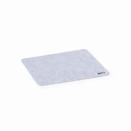 A flat, rectangular grey felt product with rounded corners. It features a small logo in the bottom corner.
