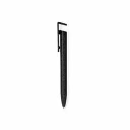 A black pen with a sleek design and clip, featuring a pointed tip for writing.