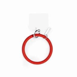 A red silicone drink bottle holder featuring a metal attachment ring.