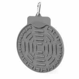 A grey silicone drink bottle lid with textured grip and a metal clip attachment.