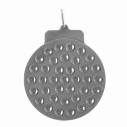 A round grey product featuring 40 raised dots and a hook for attachment. It has a simple, textured design.