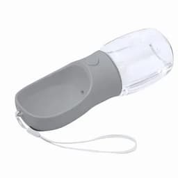 A drink bottle in grey with a clear top and a wrist strap, featuring a logo on the side.